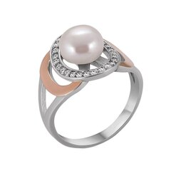 Позолоченное кольцо из серебра с жемчугом и цирконами цена и информация | Кольцо | kaup24.ee