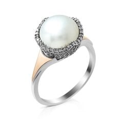 Позолоченное серебряное кольцо с жемчугом и цирконами цена и информация | Кольцо | kaup24.ee