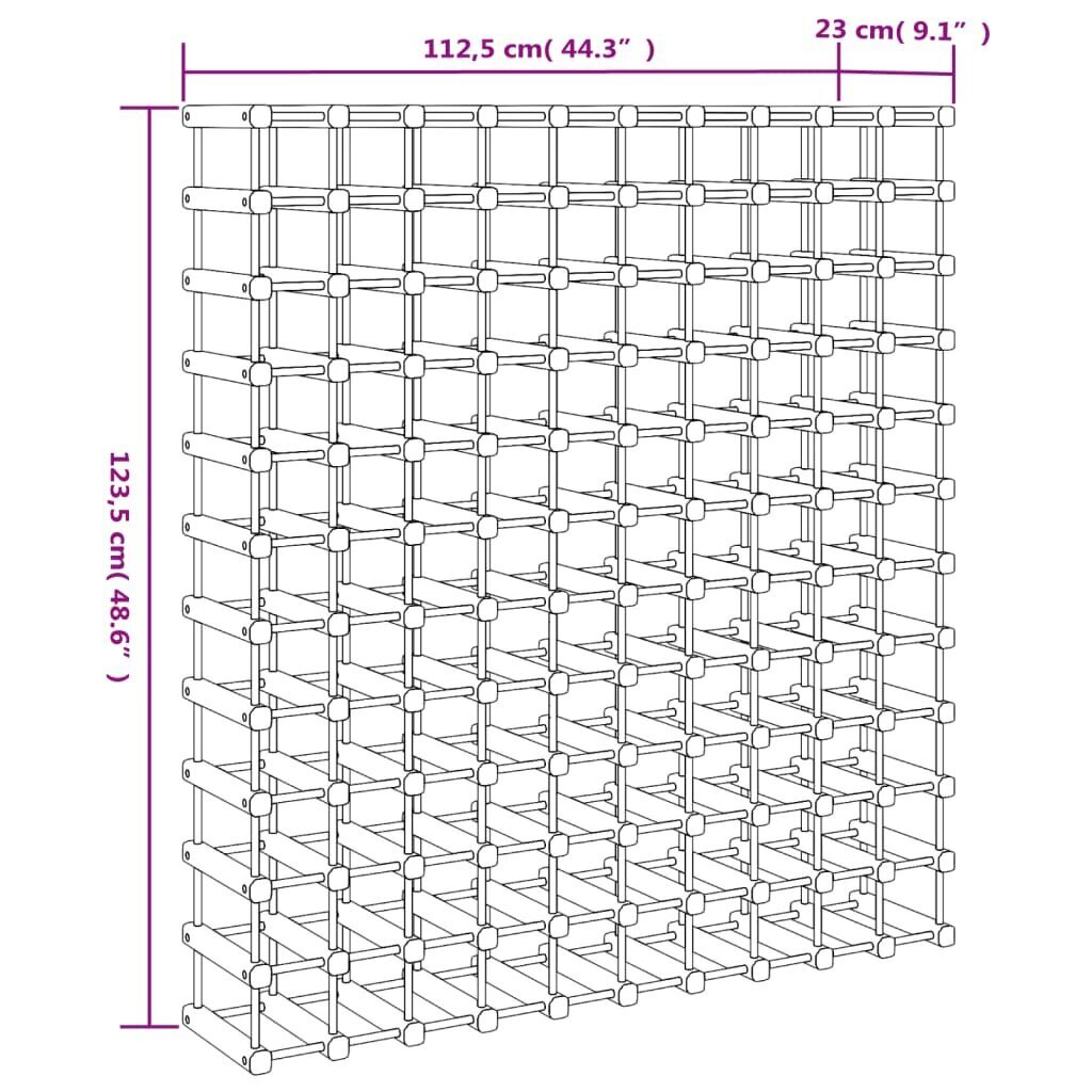 vidaXL veiniriiul 120 pudelile, 112,5 x 23 x 123,5 cm, männipuit цена и информация | Riiulid | kaup24.ee