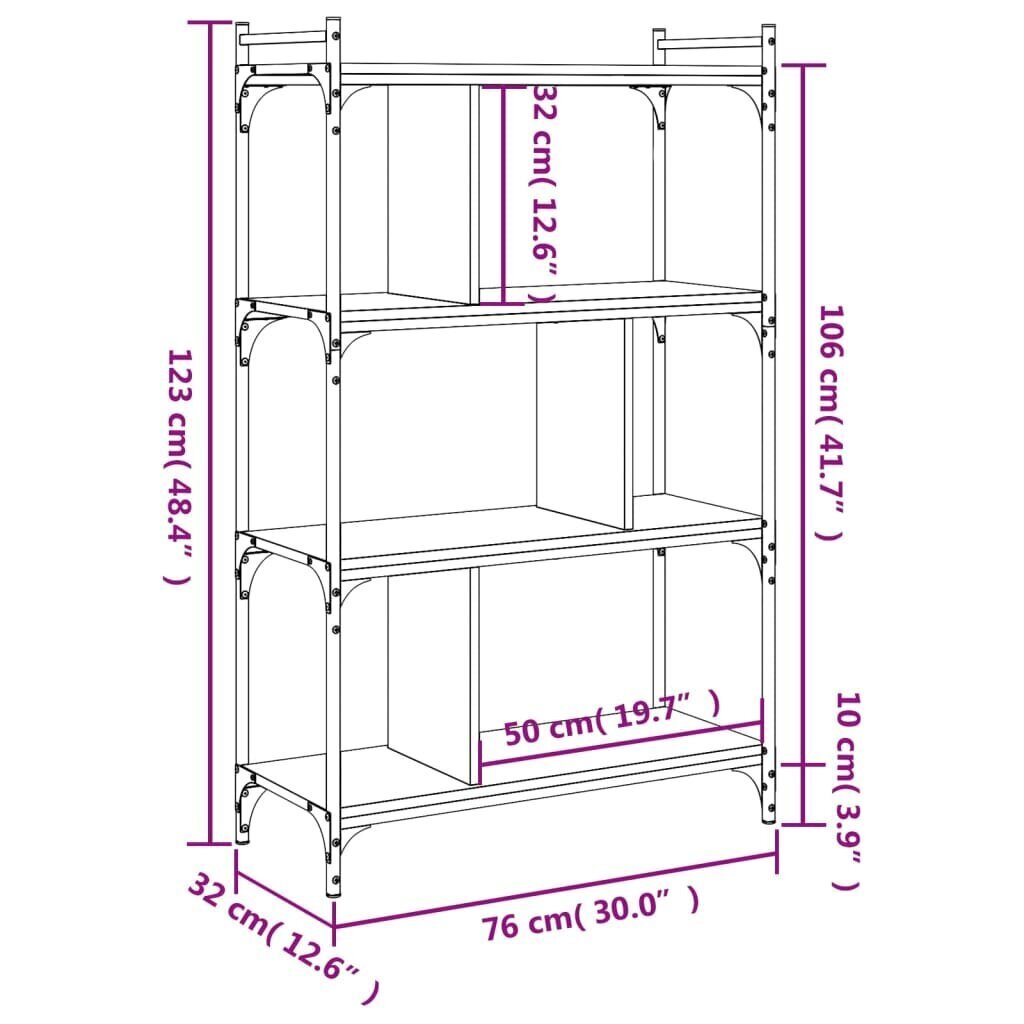 vidaXL raamaturiiul 4 korrust, hall Sonoma, 76x32x123 cm, tehispuit цена и информация | Riiulid | kaup24.ee