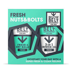 Komplekt Below the Belt Grooming Fresh Nuts & Bolts Gift Set, meestele: deodorant Fresh & Dry Balls Cool, 75 ml + 3 in 1 dušigeel, 75 ml цена и информация | Масла, гели для душа | kaup24.ee