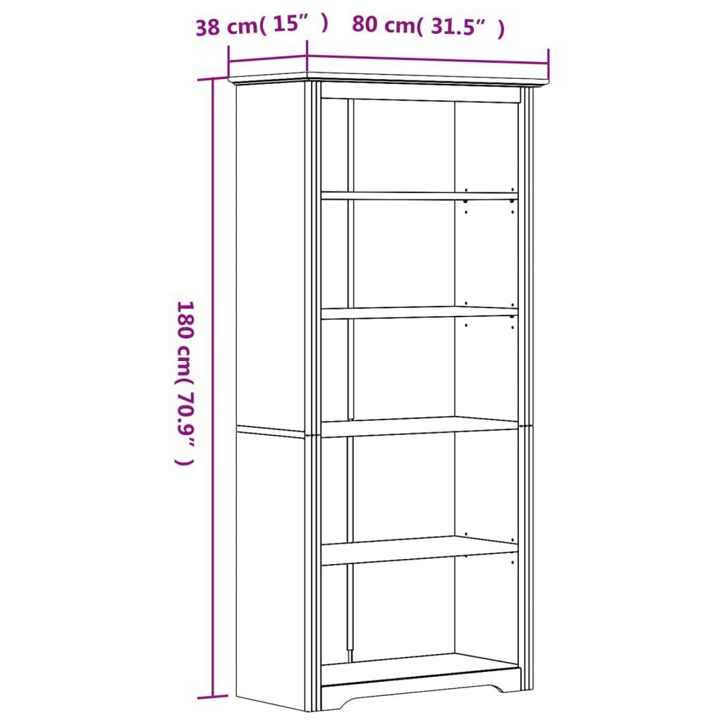 vidaXL raamatukapp "BODO", hall, 80x38x180 cm, männipuit hind ja info | Elutoa väikesed kapid | kaup24.ee