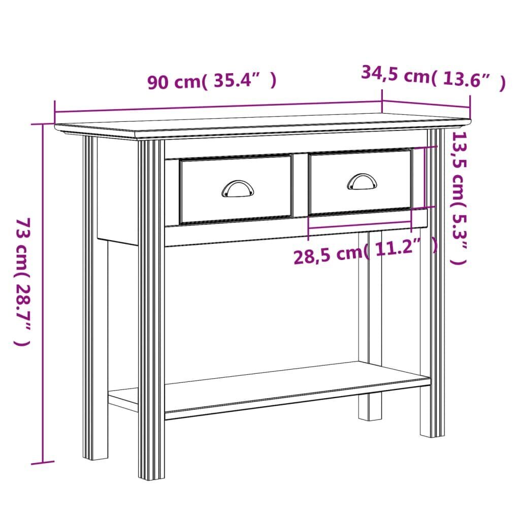 vidaXL konsoollaud "BODO", valge, 90x34,5x73 cm, männipuit hind ja info | Konsoollauad | kaup24.ee