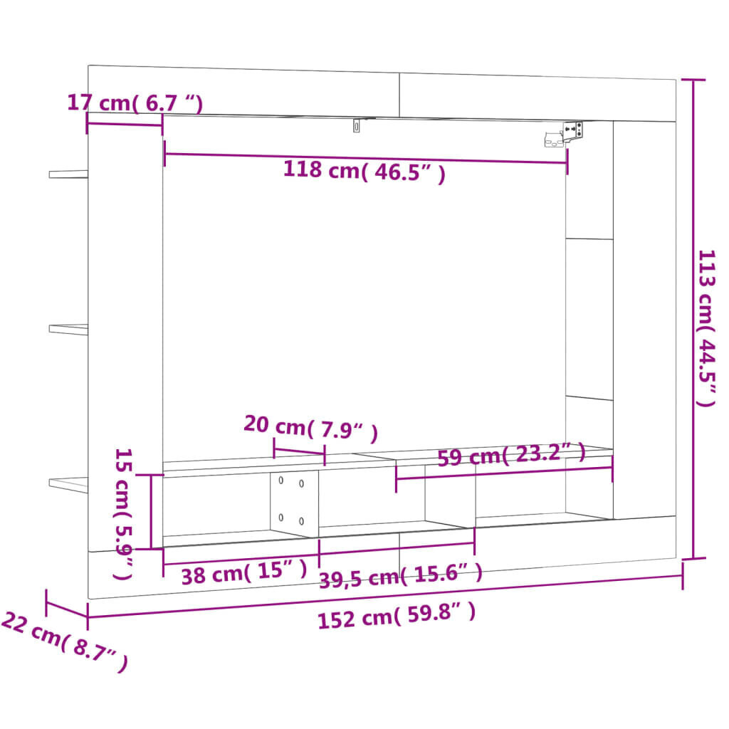 vidaXL telerikapp, hall Sonoma tamm, 152 x 22 x 113 cm, tehispuit цена и информация | TV alused | kaup24.ee