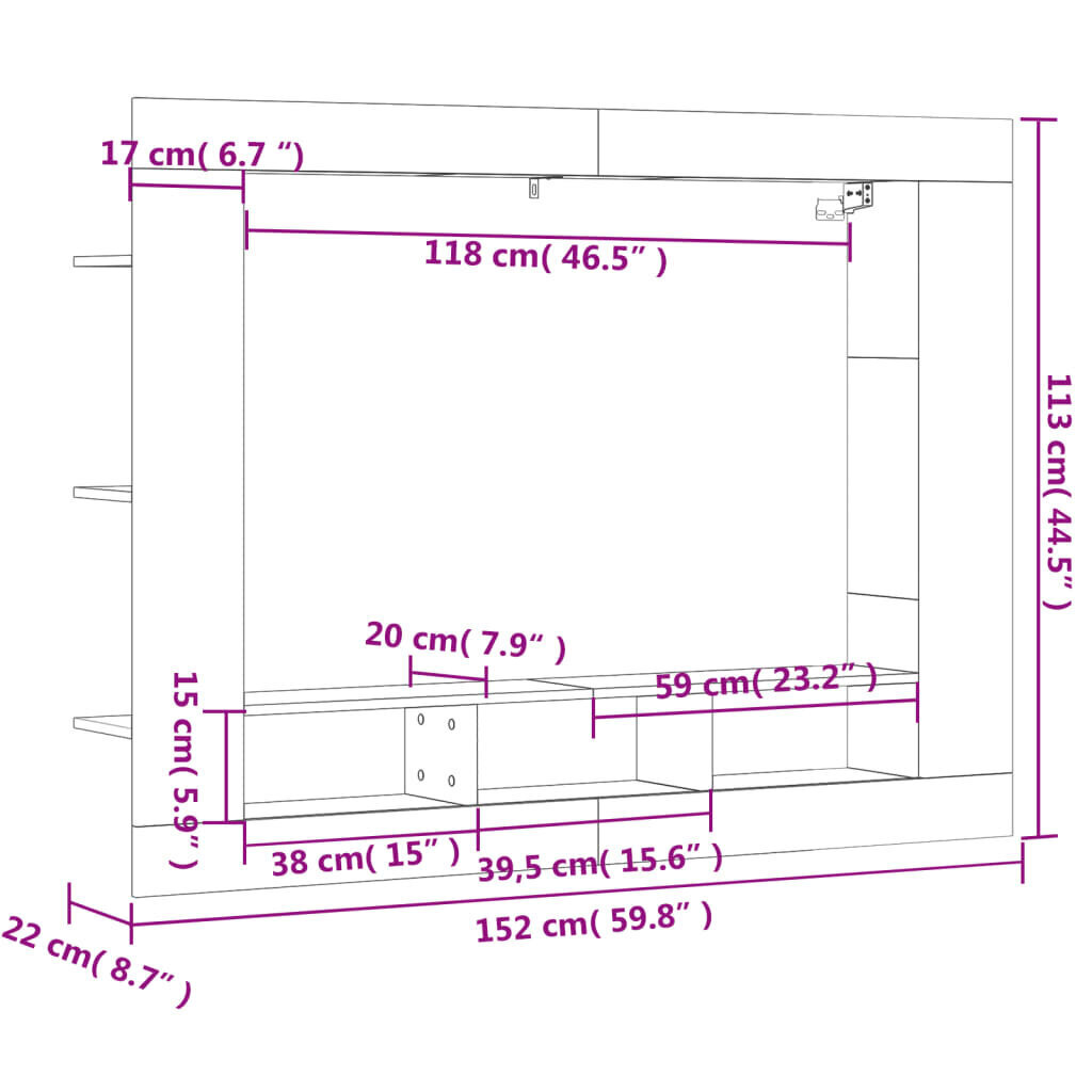 vidaXL telerikapp, kõrgläikega valge, 152 x 22 x 113 cm, tehispuit цена и информация | TV alused | kaup24.ee