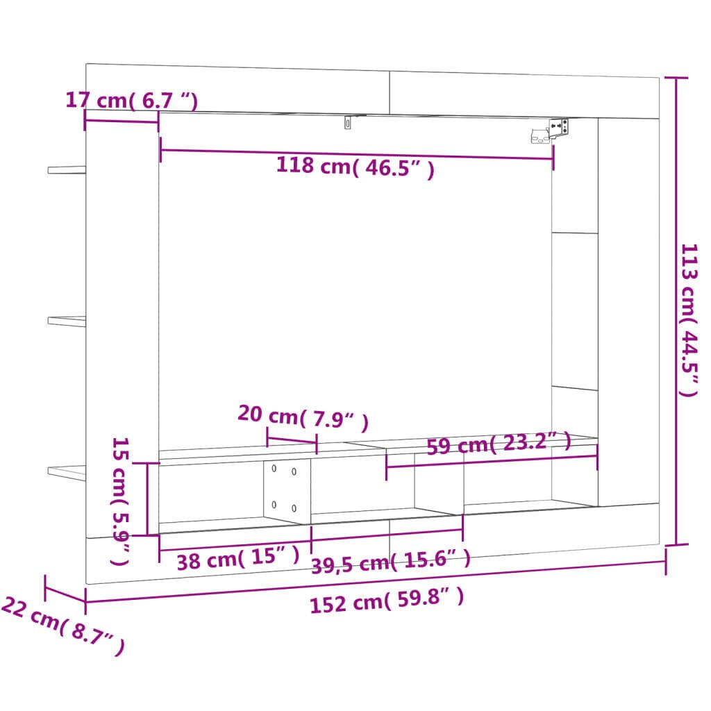 vidaXL telerikapp, valge, 152 x 22 x 113 cm, tehispuit цена и информация | TV alused | kaup24.ee