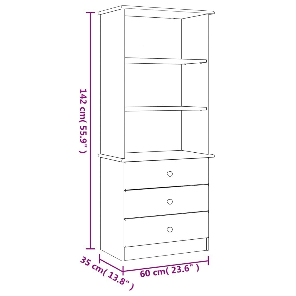 vidaXL raamaturiiul sahtlitega "ALTA" 60 x 35 x 142 cm, männipuit hind ja info | Elutoa väikesed kapid | kaup24.ee