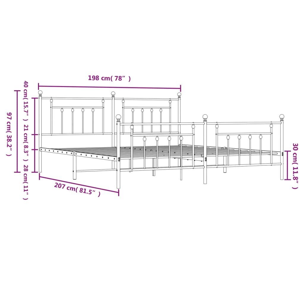 vidaXL metallist voodiraam peatsi ja jalutsiga, must, 193x203 cm цена и информация | Voodid | kaup24.ee