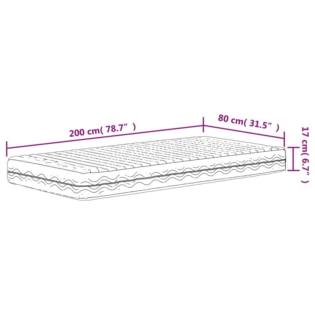 vidaXL poroloonmadrats valge 80x200 cm kõvadus H2 H3 hind ja info | Madratsid | kaup24.ee