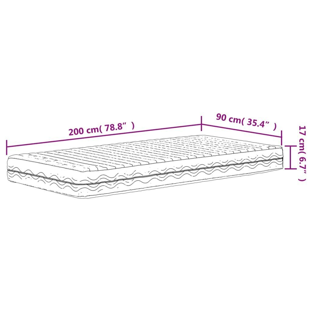 vidaXL poroloonmadrats valge 90x200 cm kõvadus H2 H3 hind ja info | Madratsid | kaup24.ee