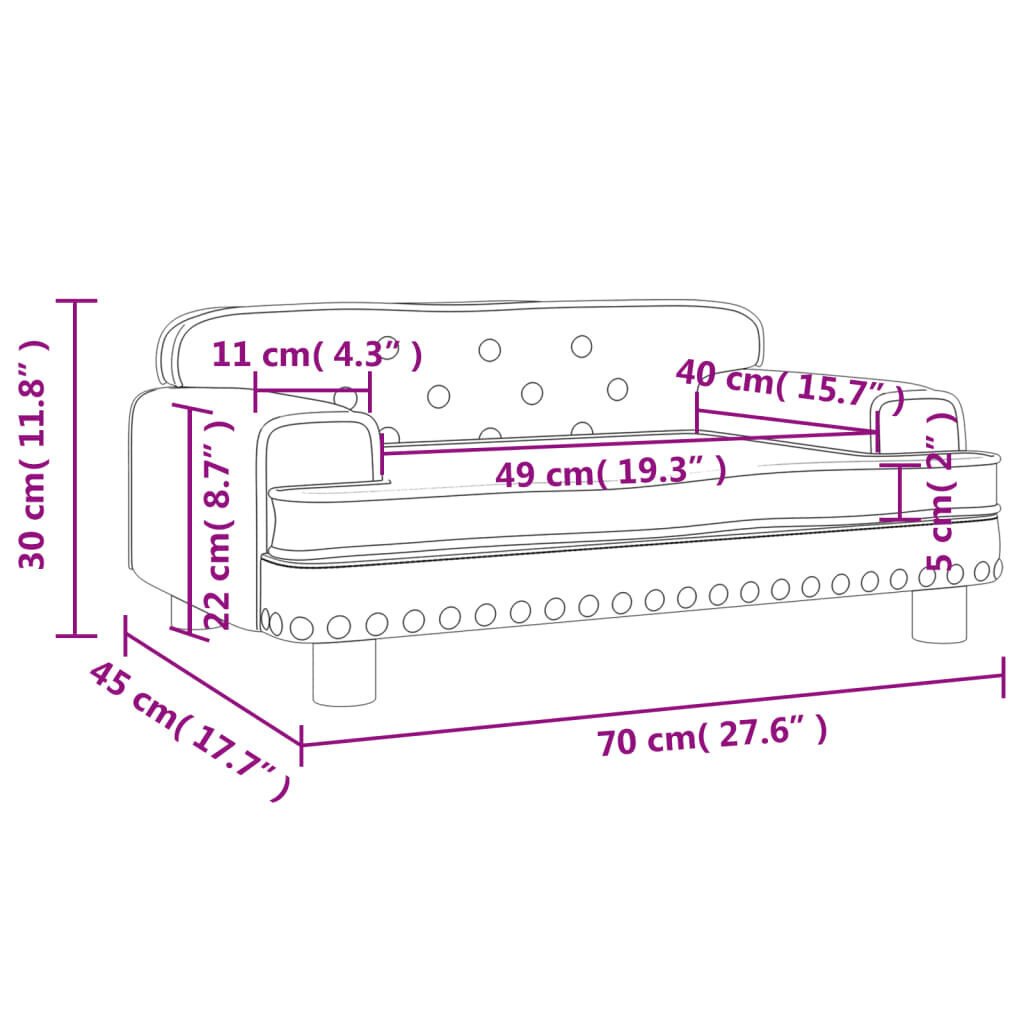 vidaXL lastediivan, kreemjas, 70 x 45 x 30 cm, samet цена и информация | Diivanid ja diivanvoodid | kaup24.ee