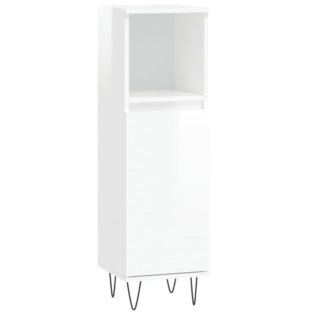 vidaXL vannitoakapp, kõrgläikega valge, 30 x 30 x 100 cm, tehispuit hind ja info | Vannitoakapid | kaup24.ee