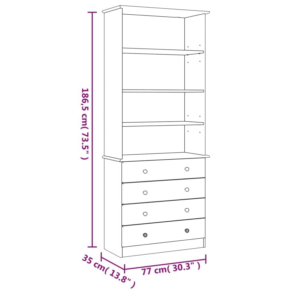 vidaXL raamaturiiul sahtlitega "ALTA" 77x35x186,5 cm, männipuit цена и информация | Riiulid | kaup24.ee