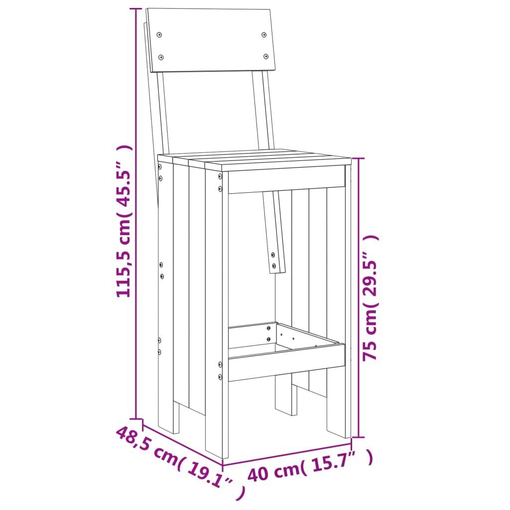 vidaXL baaripukid 2 tk, must, 40x48,5x115,5 cm, männipuit hind ja info | Aiatoolid | kaup24.ee