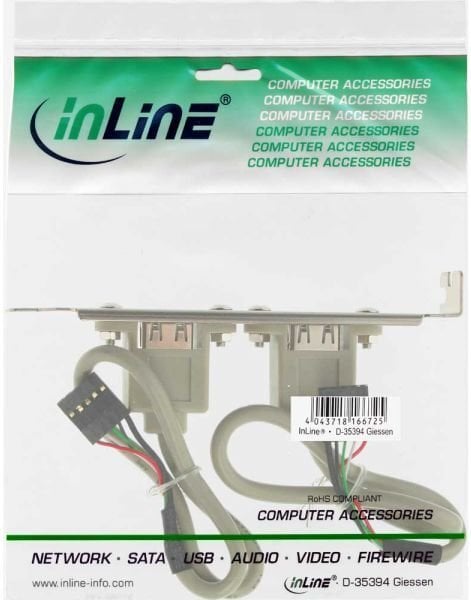 InLine Slot Bracket 2x USB 2.0 Type A female to 2x 5 Pin internal header 0.3m (33390) цена и информация | Lisatarvikud korpustele | kaup24.ee