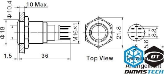 DimasTech Button LED 16mm Yellow (PD030) hind ja info | Lisatarvikud korpustele | kaup24.ee