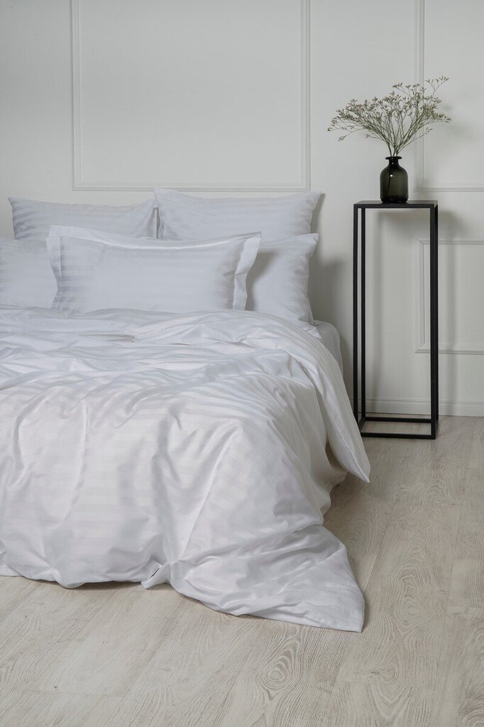 Satiinist voodipesukomplekt White Stripe, 150x220, 5-osaline цена и информация | Voodipesukomplektid | kaup24.ee