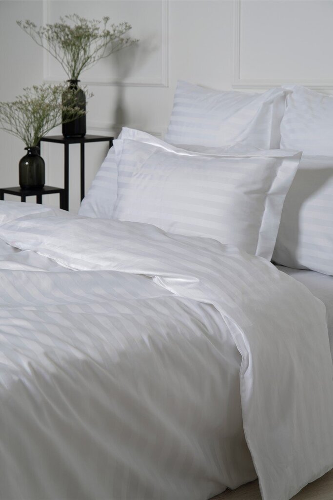 Satiinist voodipesukomplekt White Stripe, 200x220, 5-osaline hind ja info | Voodipesukomplektid | kaup24.ee