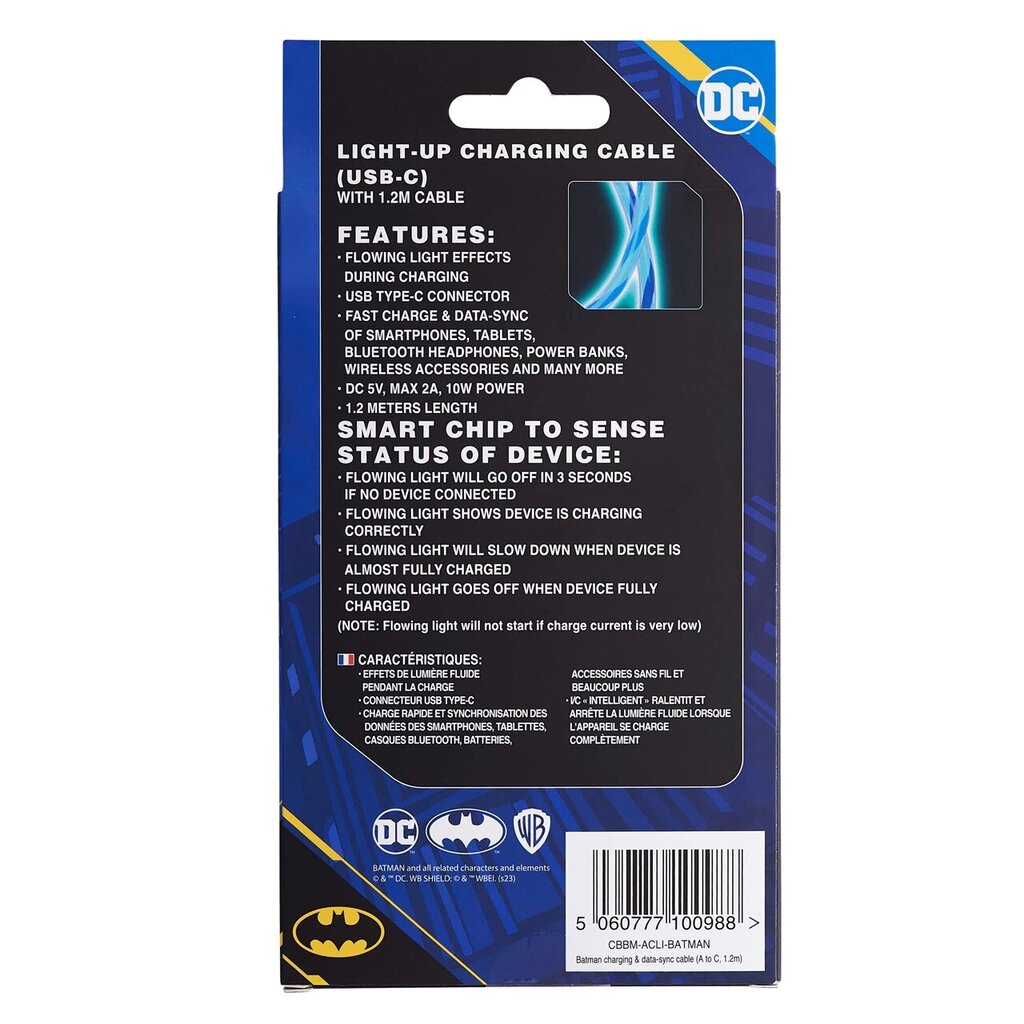 Helendav laadimiskaabel Lazerbuilt Batman pistikutega USB A-C, 1,2 m pikkune hind ja info | Mobiiltelefonide kaablid | kaup24.ee