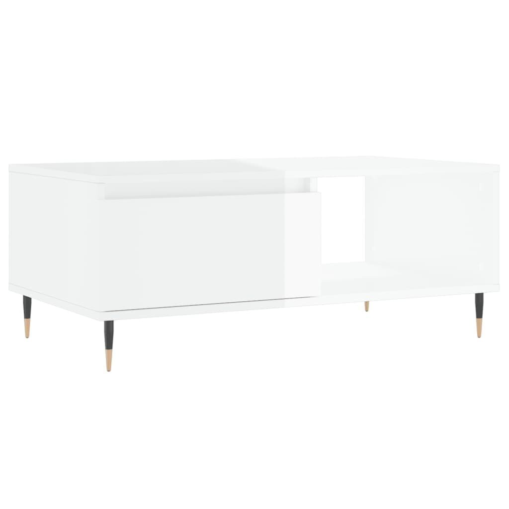 vidaXL kohvilaud, kõrgläikega valge, 90x50x36,5 cm, tehispuit hind ja info | Diivanilauad | kaup24.ee