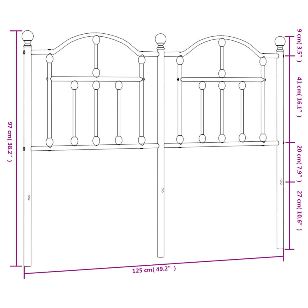 vidaXL metallist voodipeats, must, 120 cm цена и информация | Voodid | kaup24.ee