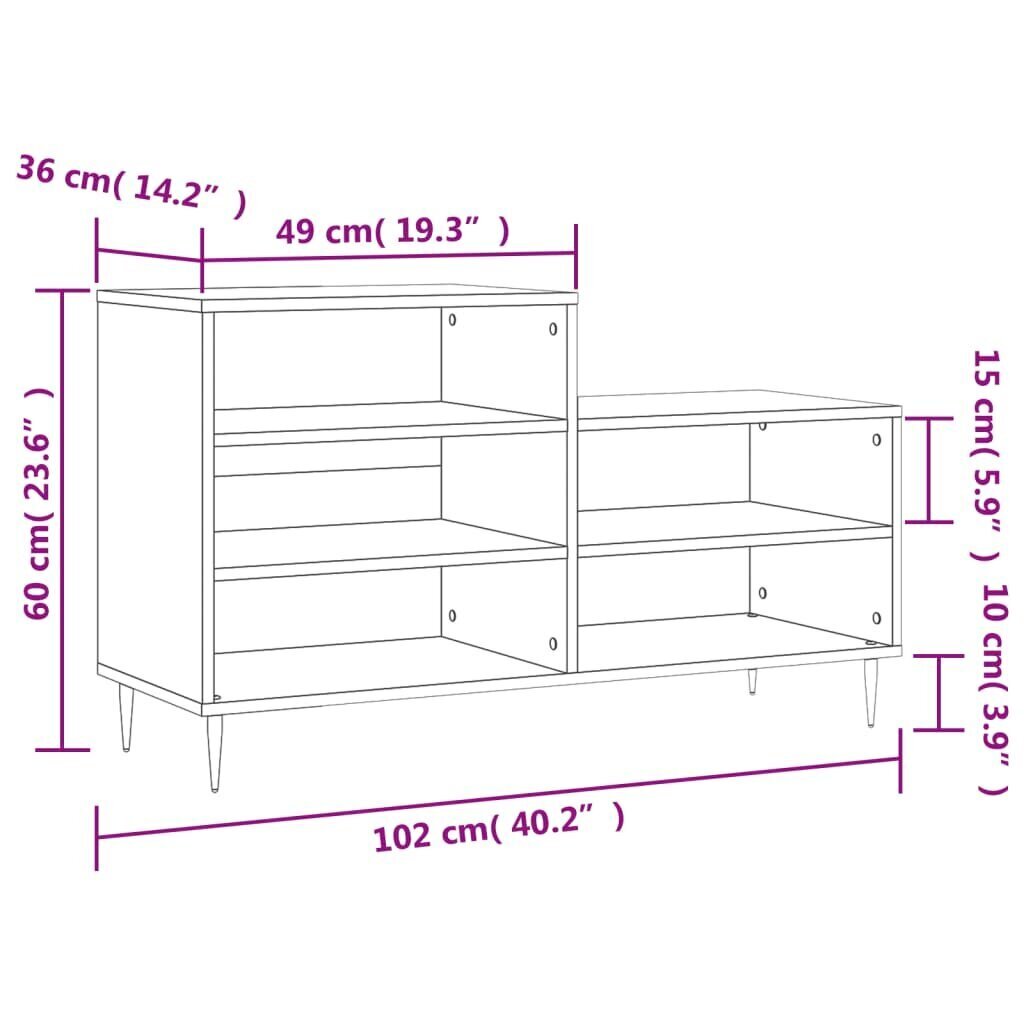 vidaXL kingakapp, Sonoma tamm, 102x36x60 cm, tehispuit цена и информация | Jalatsikapid, jalatsiriiulid | kaup24.ee