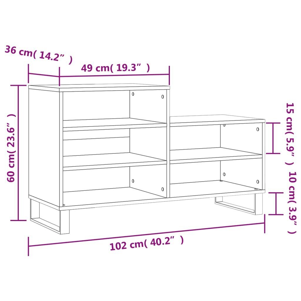 vidaXL jalatsikapp, must, 102 x 36 x 60 cm, tehispuit цена и информация | Jalatsikapid, jalatsiriiulid | kaup24.ee