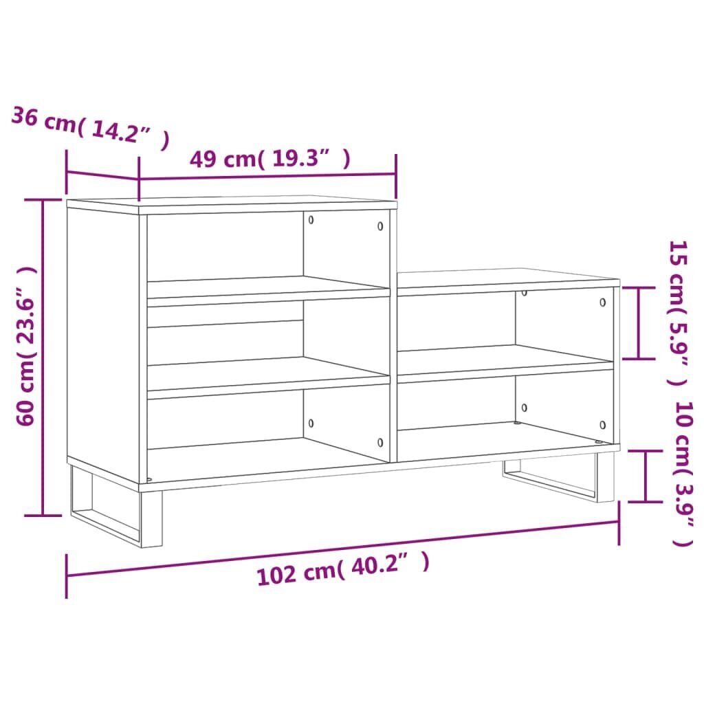 vidaXL kingakapp, hall Sonoma tamm, 102x36x60 cm, tehispuit цена и информация | Jalatsikapid, jalatsiriiulid | kaup24.ee