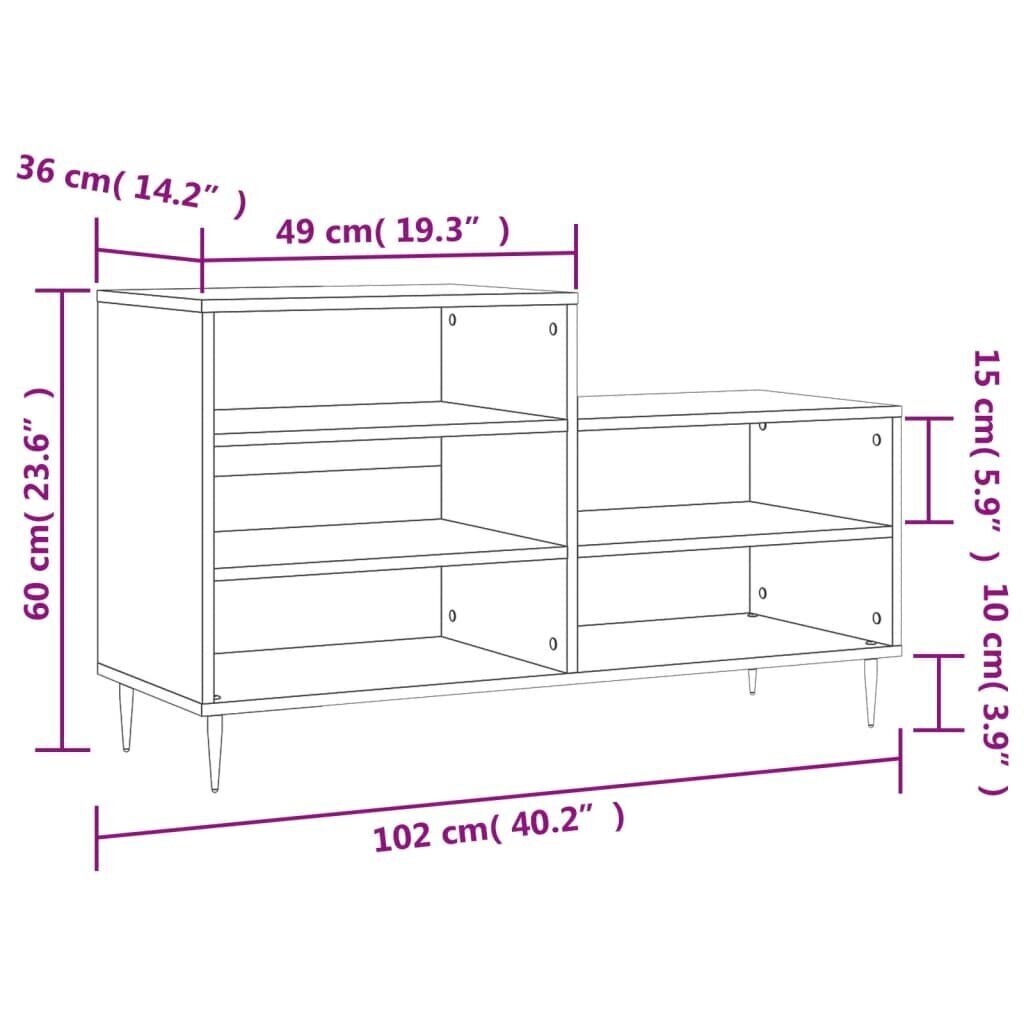 vidaXL jalatsikapp, valge, 102 x 36 x 60 cm, tehispuit hind ja info | Jalatsikapid, jalatsiriiulid | kaup24.ee