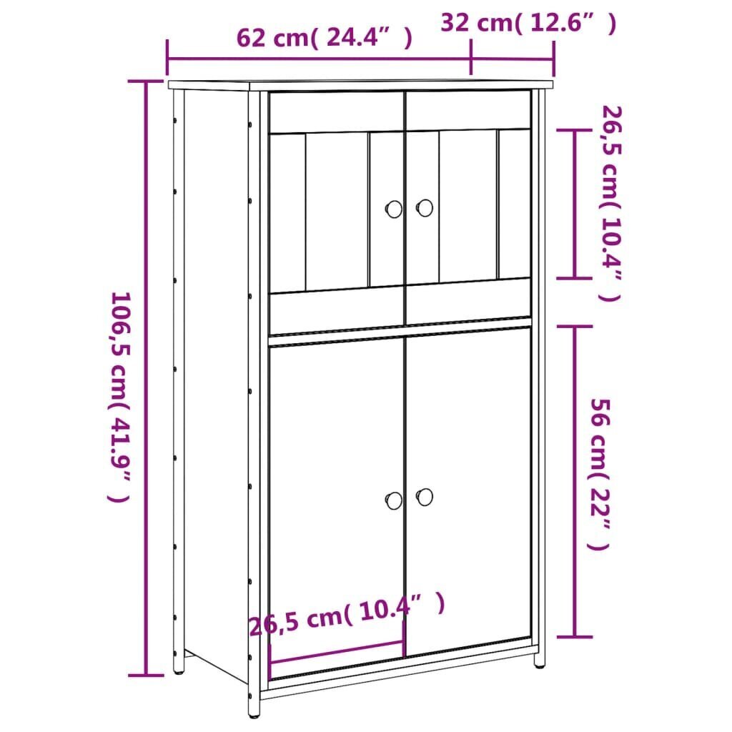 vidaXL kõrge kapp, suitsutatud tamm, 62x32x106,5 cm tehispuit цена и информация | Elutoa väikesed kapid | kaup24.ee