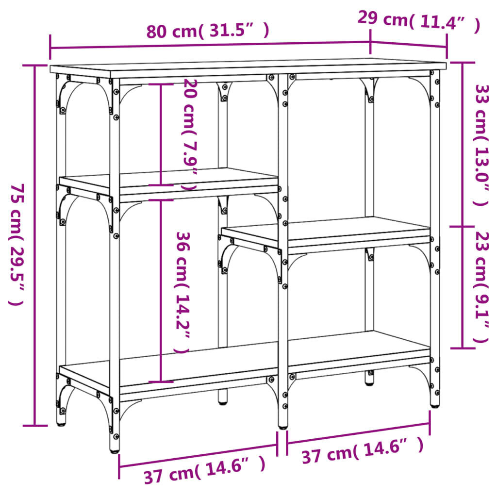 vidaXL konsoollaud, must, 80x29x75 cm, tehispuit цена и информация | Konsoollauad | kaup24.ee