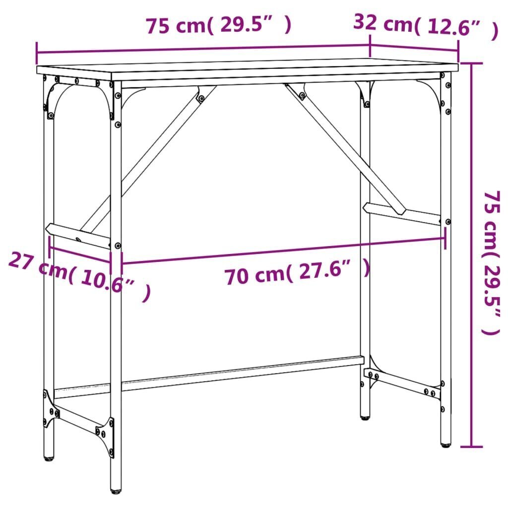 vidaXL konsoollaud, hall Sonoma tamm, 75x32x75 cm, tehispuit hind ja info | Konsoollauad | kaup24.ee