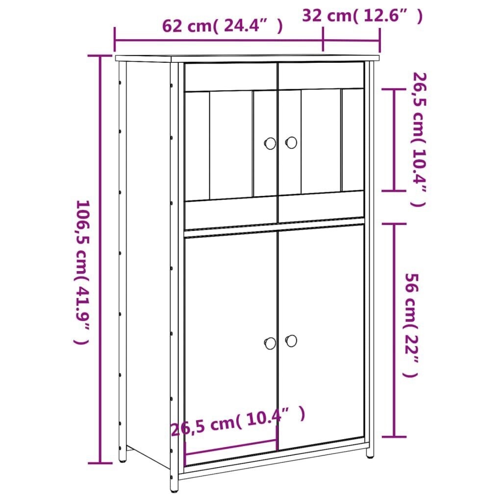 vidaXL kõrge kapp, Sonoma tamm, 62x32x106,5 cm tehispuit hind ja info | Elutoa väikesed kapid | kaup24.ee