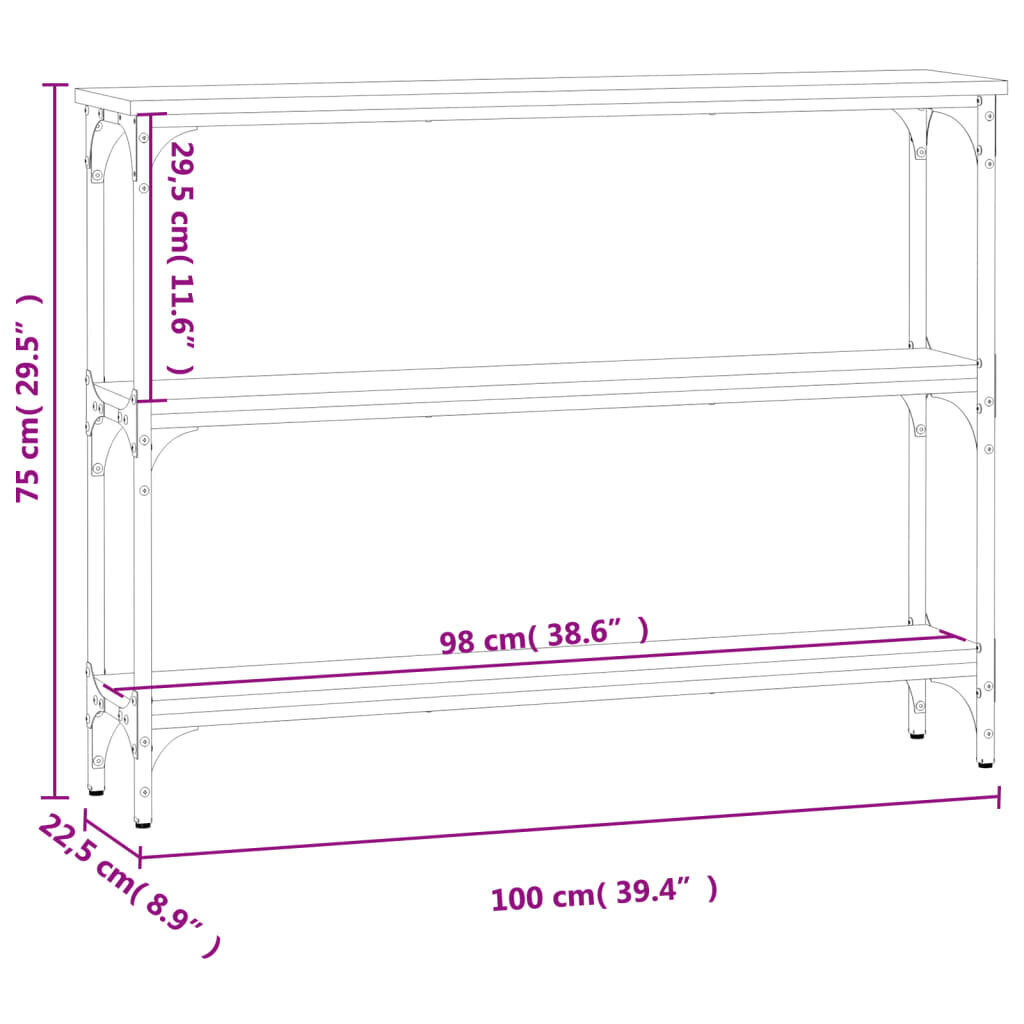 vidaXL konsoollaud, Sonoma tamm, 100x22,5x75 cm, tehispuit hind ja info | Konsoollauad | kaup24.ee