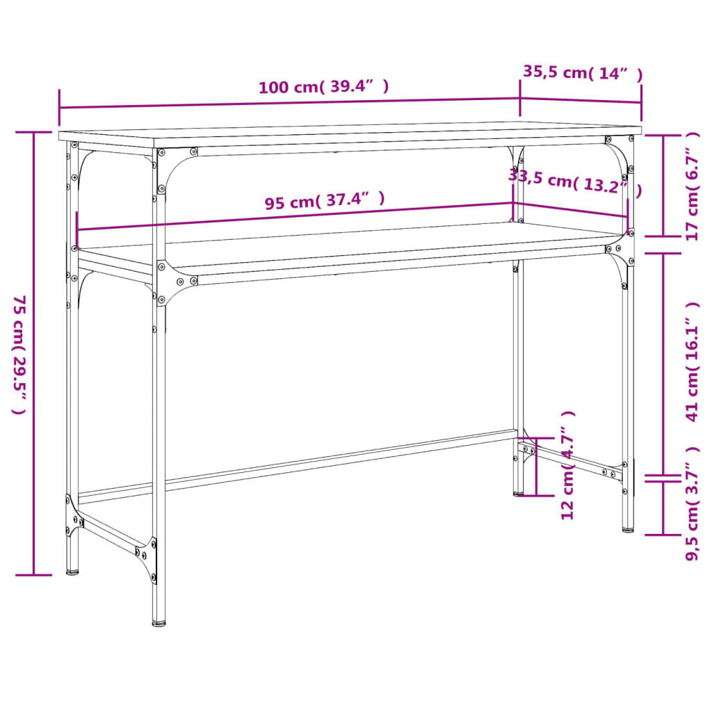 vidaXL konsoollaud, hall Sonoma tamm, 100x35,5x75 cm, tehispuit hind ja info | Konsoollauad | kaup24.ee