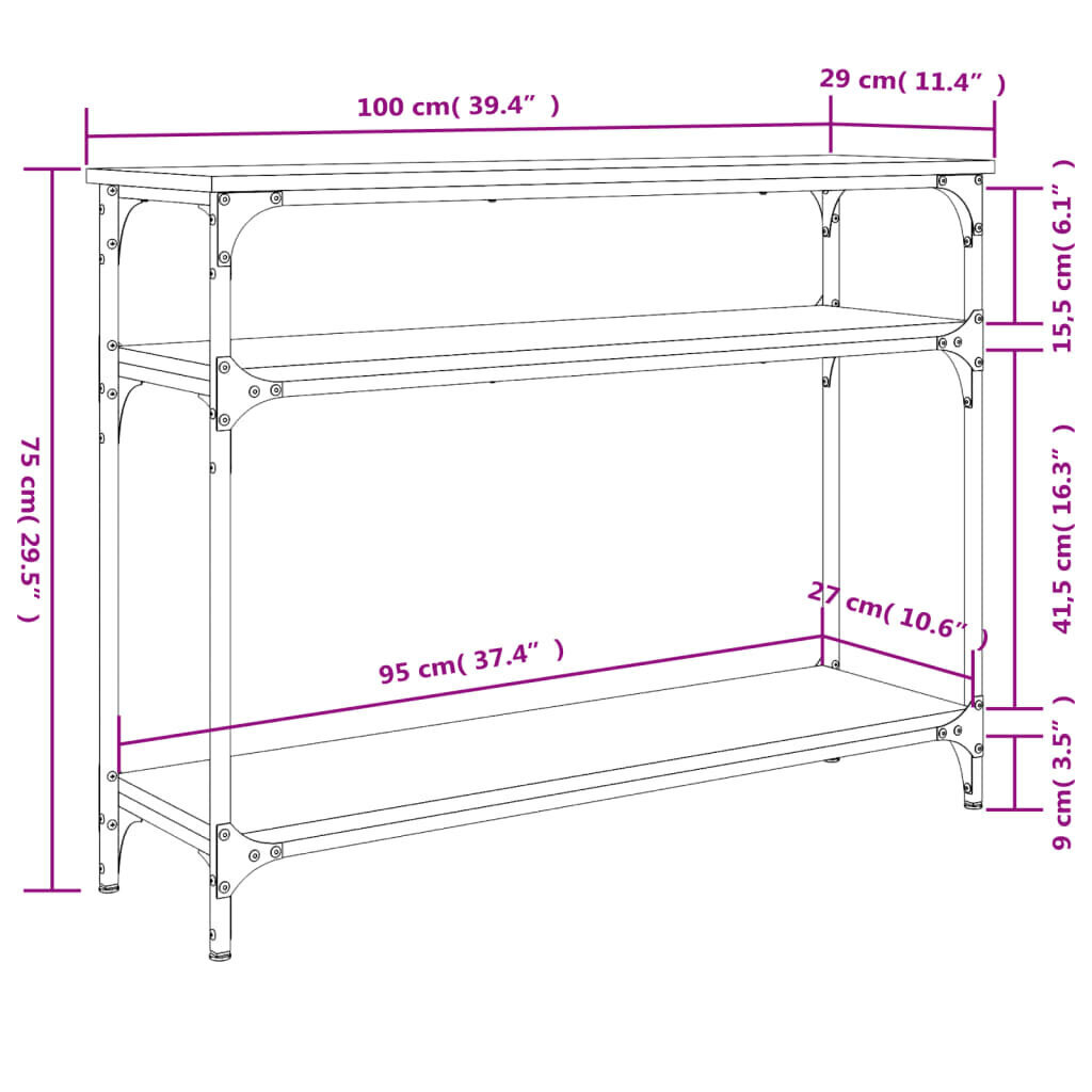 vidaXL konsoollaud, Sonoma tamm, 100x29x75 cm, tehispuit hind ja info | Konsoollauad | kaup24.ee