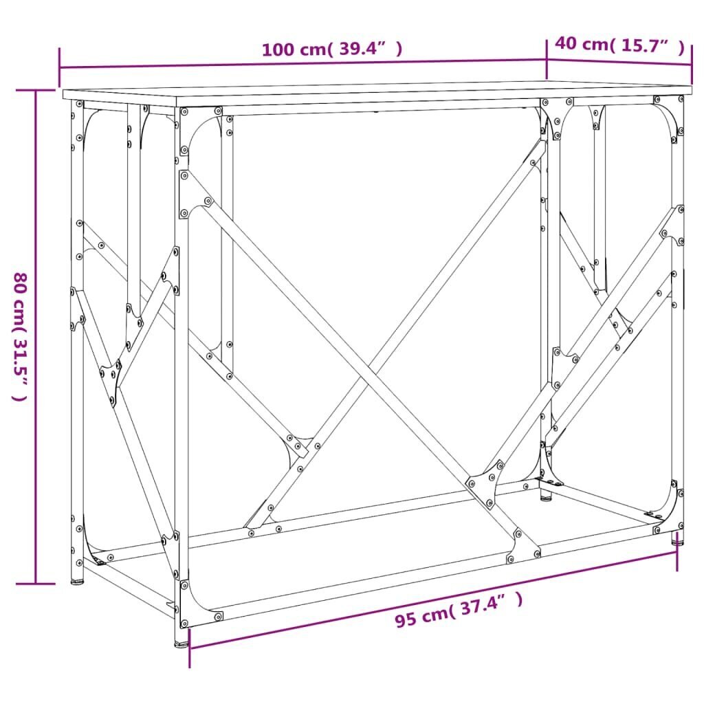 vidaXL konsoollaud, hall Sonoma tamm, 100x40x80 cm, tehispuit hind ja info | Konsoollauad | kaup24.ee