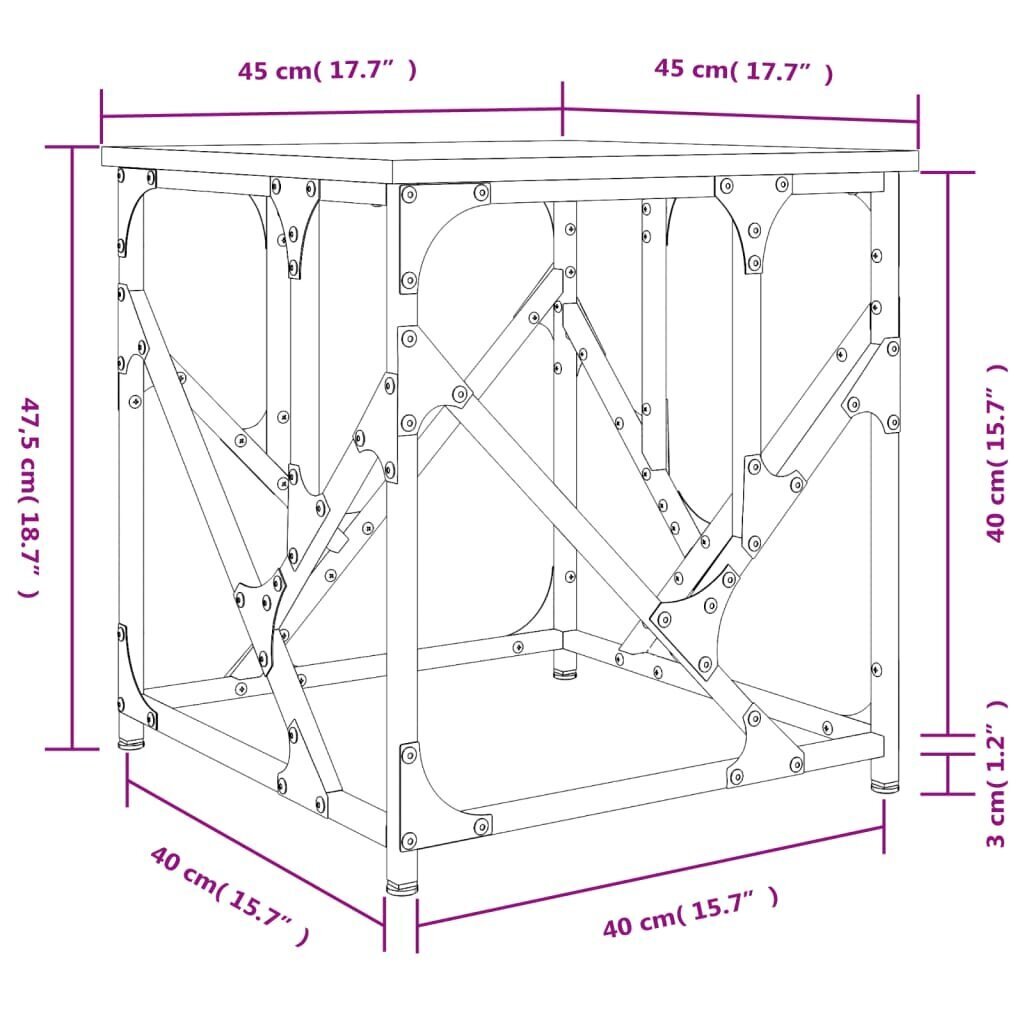 vidaXL kohvilaud, suitsutatud tamm, 45x45x47,5 cm, tehispuit hind ja info | Diivanilauad | kaup24.ee