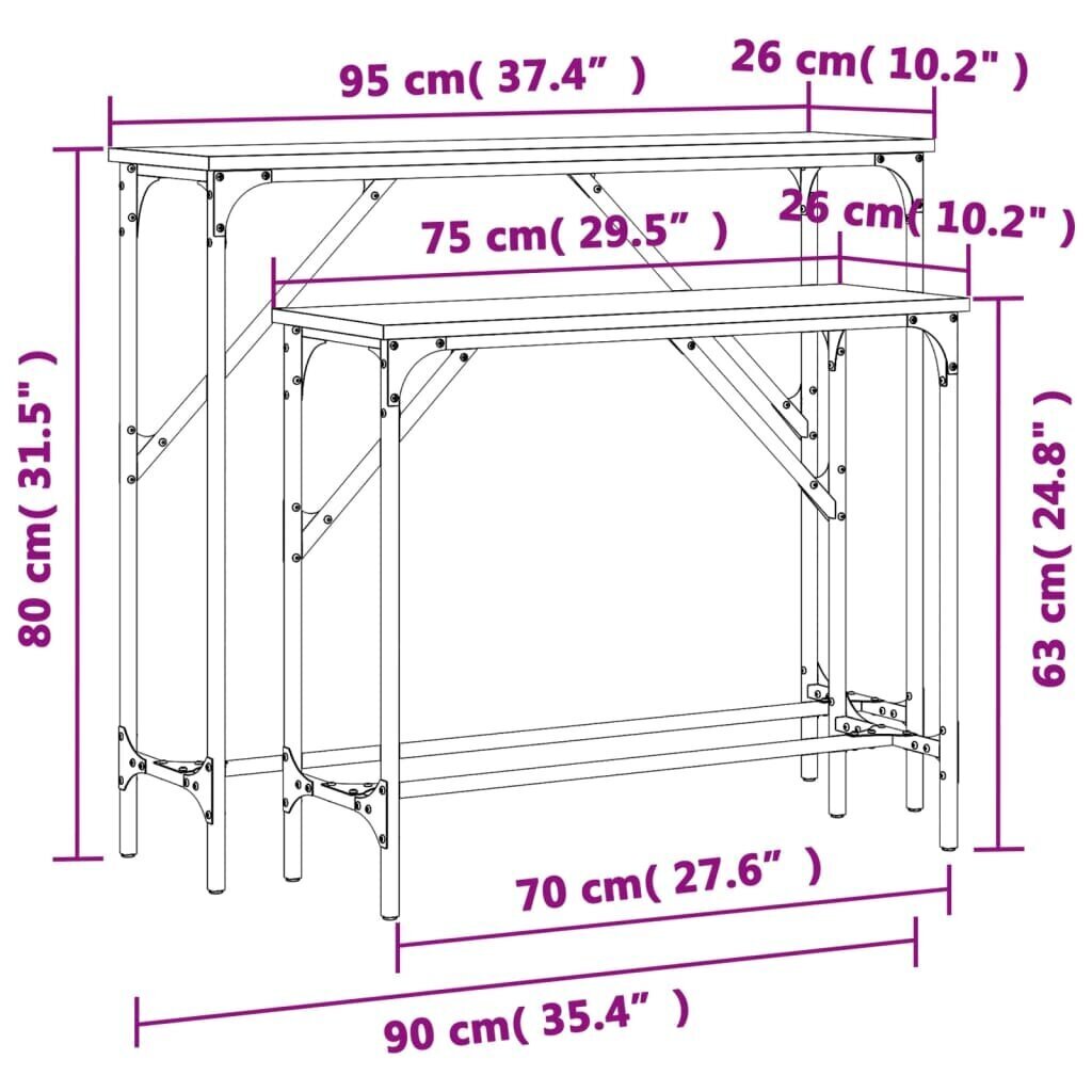 vidaXL konsoollauad 2 tk, must, tehispuit hind ja info | Konsoollauad | kaup24.ee