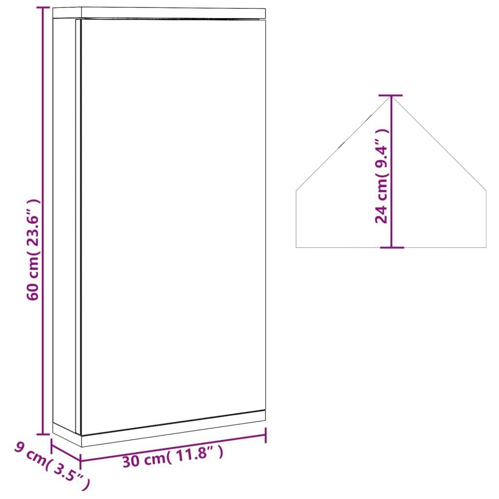 vidaXL vannitoa nurga peegelkapp, must, 30 x 24 x 60 cm цена и информация | Vannitoakapid | kaup24.ee