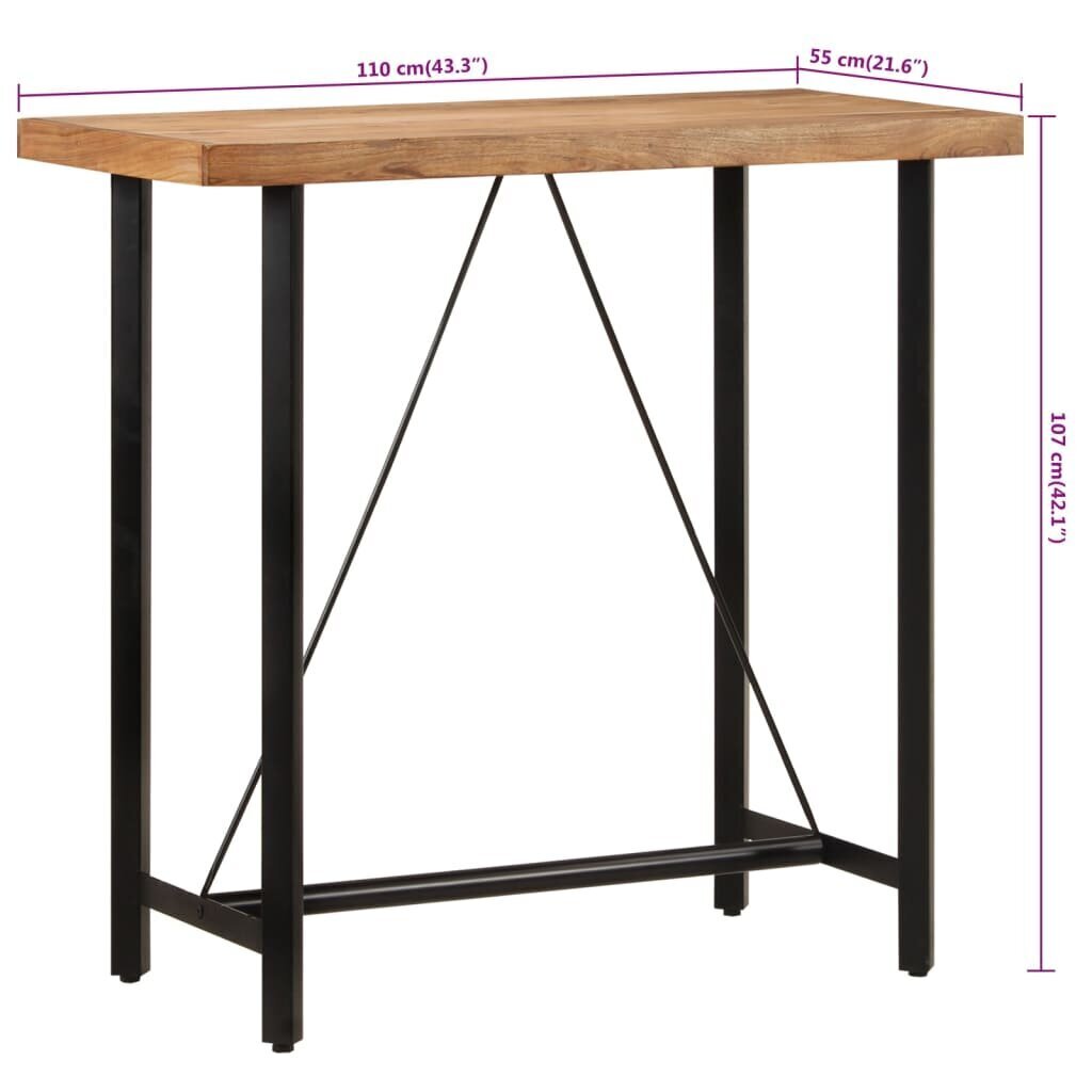 vidaXL baarilaud, 110 x 55 x 107 cm, akaatsiapuit ja raud hind ja info | Köögi- ja söögilauad | kaup24.ee