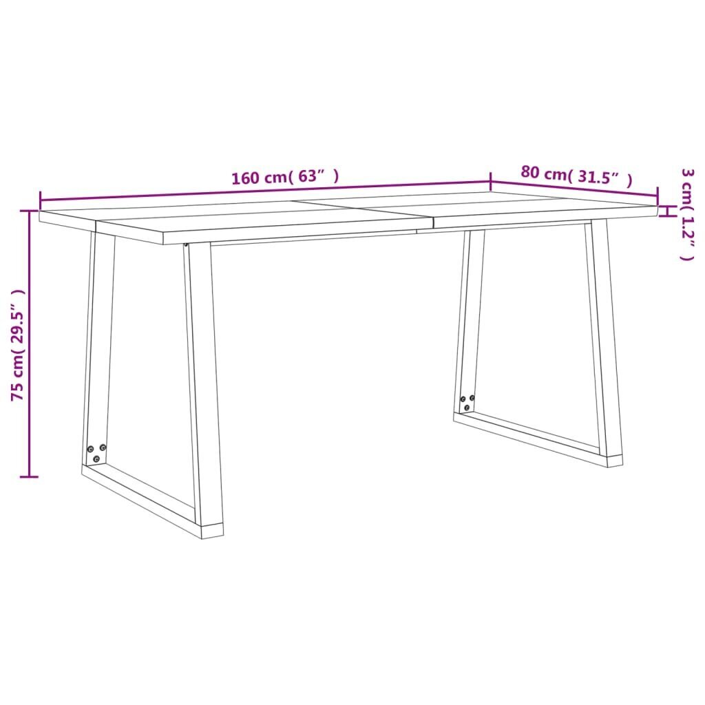 vidaXL naturaalsete servadega söögilaud, 160x80x75 cm, akaatsiapuit цена и информация | Köögi- ja söögilauad | kaup24.ee