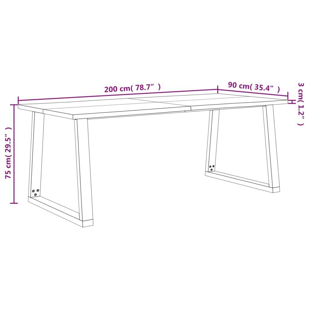 vidaXL naturaalsete servadega söögilaud, 200x90x75 cm, akaatsiapuit hind ja info | Köögi- ja söögilauad | kaup24.ee