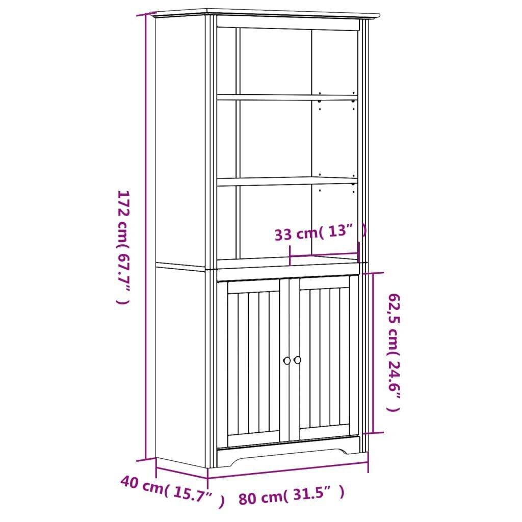 vidaXL raamatukapp "BODO", valge ja pruun, 80x40x172 cm, männipuit hind ja info | Elutoa väikesed kapid | kaup24.ee