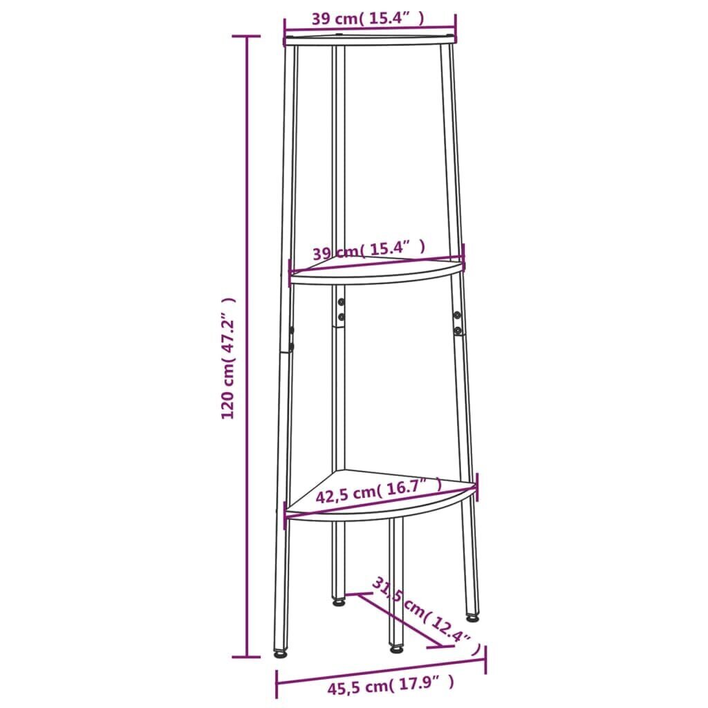 vidaXL 3 riiuliga nurgariiul, must, 45,5 x 31,5 x 120 cm hind ja info | Riiulid | kaup24.ee