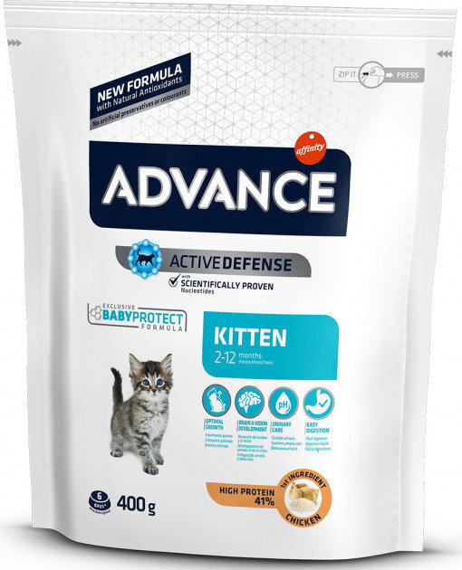 Kuivtoit kassipoegadele ADVANCE Cat Kitten kanaliha ja riisiga, 0,4 kg цена и информация | Kuivtoit kassidele | kaup24.ee