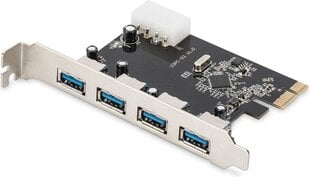 Digitus Expansion card/Controller USB 3.0 PCI Express, 4xUSB 3.0, Chipset: VL805-DS-30221-1 hind ja info | Lisatarvikud korpustele | kaup24.ee