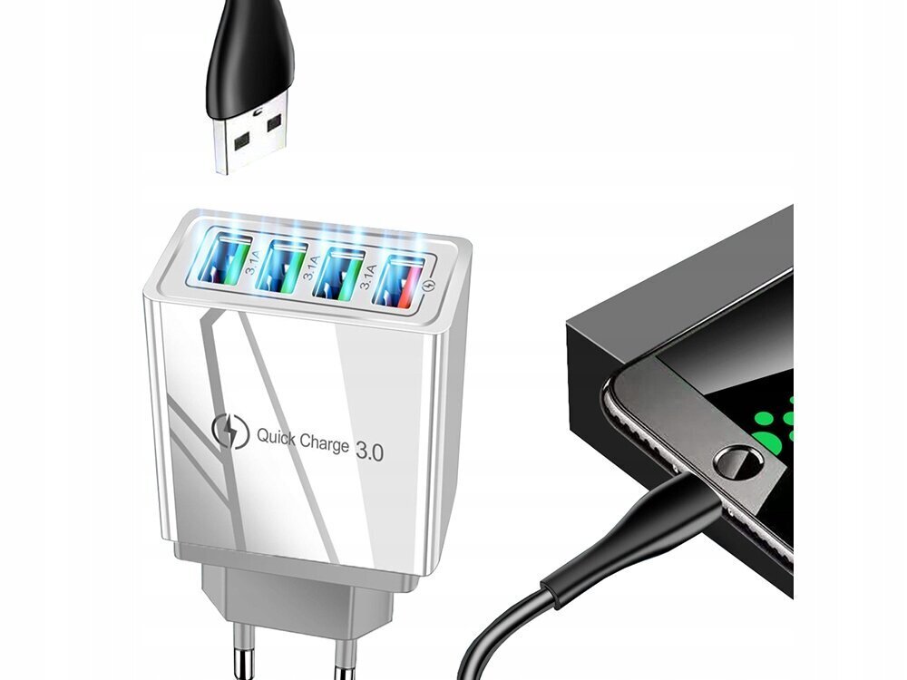 Kiirlaadija USB adapter 4x 3.0 seinapistikust цена и информация | Mobiiltelefonide laadijad | kaup24.ee