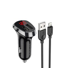 Borofone Car charger BZ15 Auspicious - 2xUSB - 2,4A with USB to Lightning cable black цена и информация | Зарядные устройства для телефонов | kaup24.ee