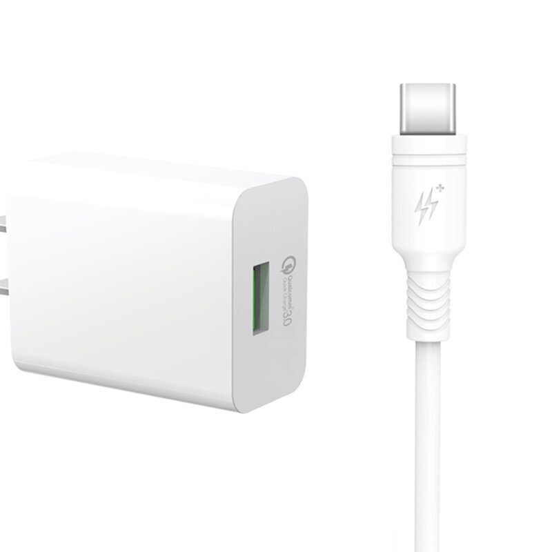 DCO U18 18W USB Pesapid Ladustusadapter + USB-C 1m Kaabel Samsung Xiaomi Huawei Oppo Valge (OEM) hind ja info | Mobiiltelefonide laadijad | kaup24.ee